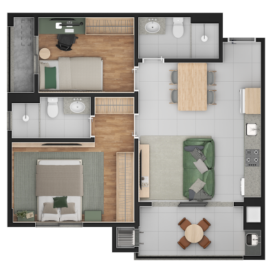 2Q com Suíte - 59m²