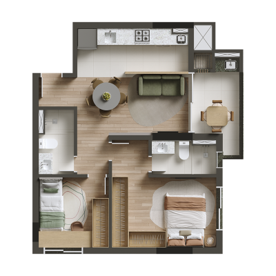 2 quartos com 1 suíte - 57m² - final 03