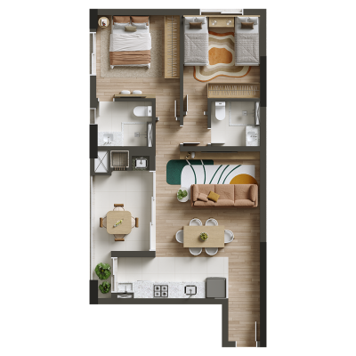 2 quartos com 2 suítes - 71m² - final 09