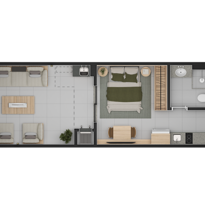 Garden studio 24m²+ 13m² de área privativa